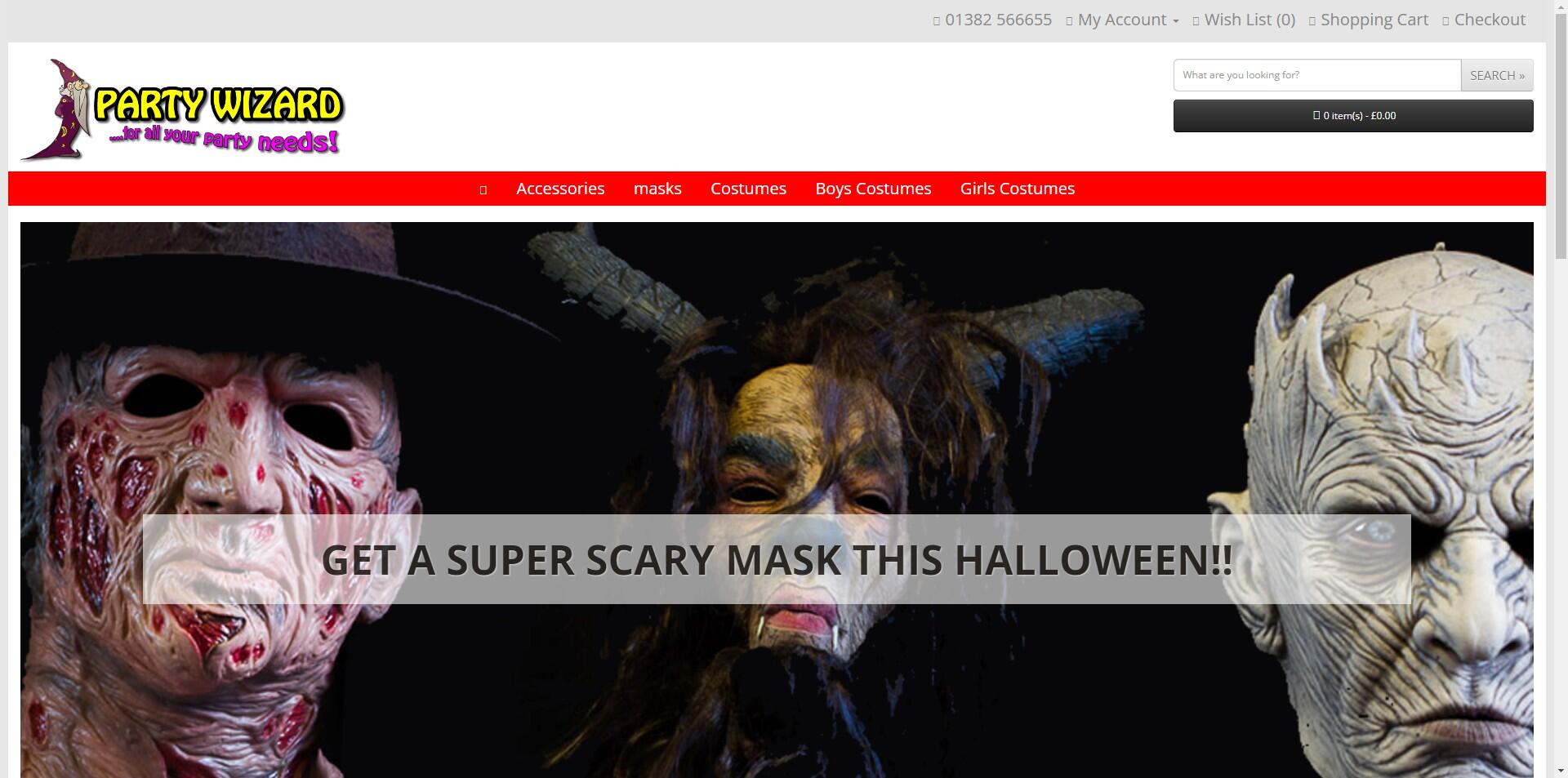 website designed for Party Wizard